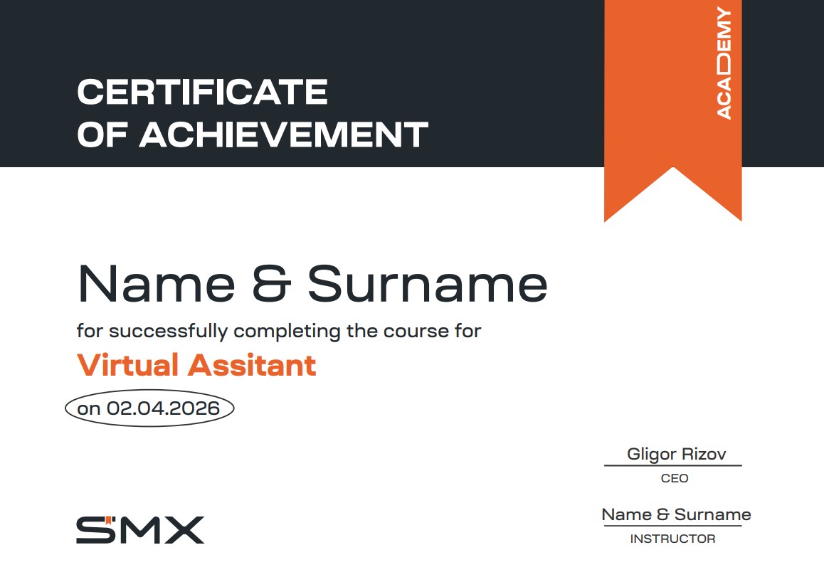 Дигитален сертификат за Virtual Assistant – SMX Academy